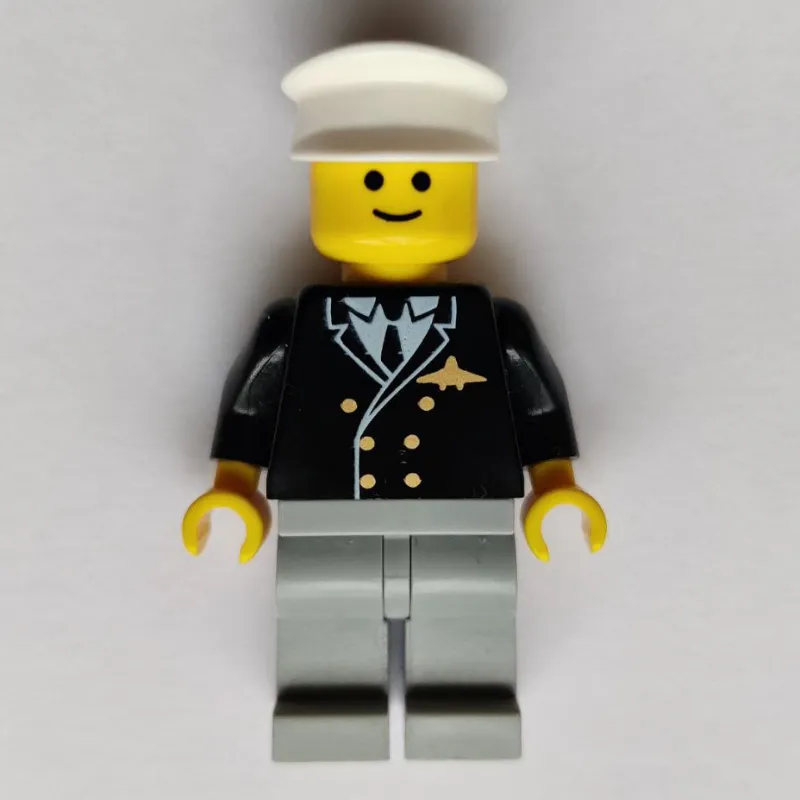 Pilot, Black Jacket with Tie and Airplane Badge, Light Bluish Gray Legs, White Hat