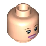 Minifig Head Dorothy Gale, Dual Sided, Reddish Brown Eyebrows, Dark Pink Lips, Smile / Worried with Right Eyebrow Raised Print [Hollow Stud]