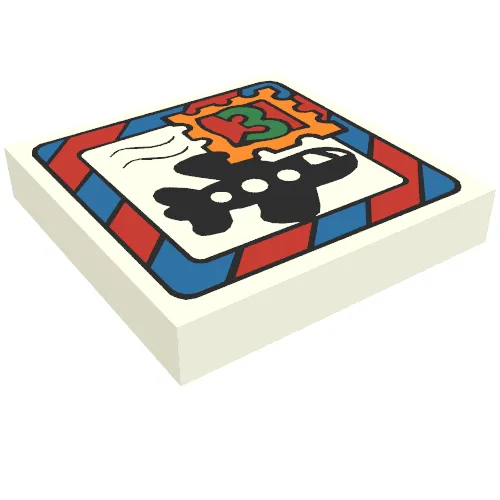 Tile 2 x 2 with Fabuland Mail Envelope, Airplane and '3' Stamp Print