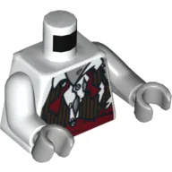 Torso, Odd Arms, Vest, Dark Red, Torn, over Shirt with Red Waist Band Print (Zombie Groom), Left Light Bluish Gray Arm, Right White Arm, Light Bluish Gray Hands