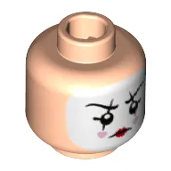 Minifig Head Mime, White Face Paint, Black Lines Through Eyebrows and Eyes, Bright Pink Hearts on Cheeks Print [Hollow Stud]
