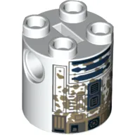 Brick Round 2 x 2 x 2 Robot Body, Axle Holder '+' Orientation with Blue and Gray Astromech Droid with Mud Stains Print (R2-D2)