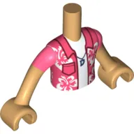 Minidoll Torso Boy with Coral Shirt with Flowers, White Shirt, Tooth as Pendant Print, Warm Tan Arms and Hands