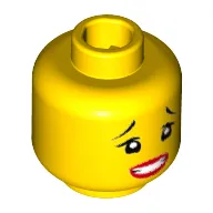Minifig Head Shark Army, Thin Raised Eyebrows, Open Mouth with Red Lips and Clenched Teeth Print