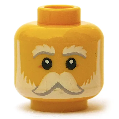 Minifig Head Ferry Captain, White Eyebrows, Big Mustache and Beard, Crows Feet print