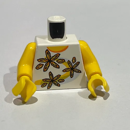 Torso Shirt 3 Flowers over Yellow and Silver Stripe / '2011 The LEGO Store Alderwood Mall, Lynnwood, WA' on Back Print, Yellow Arms and Hands