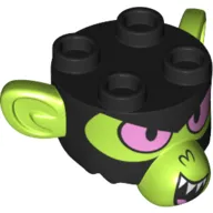 Minifig Head Special Black, Monkey with 2 x 2 Studs on Top, Mojo Jojo Print
