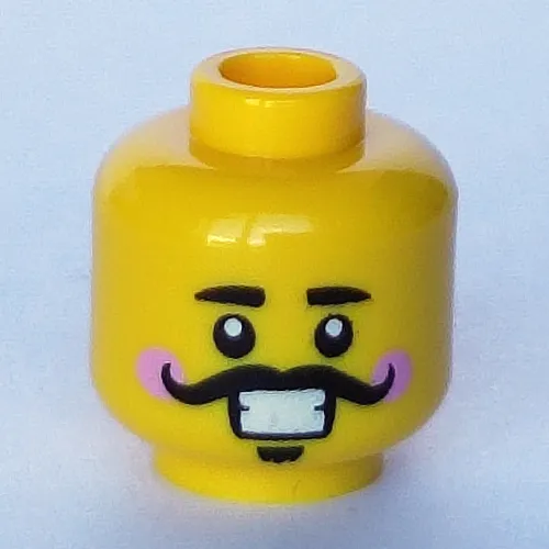 Minifig Head Nutcracker, Bright Pink Cheeks, Large Black Mustache and Goatee, Open Mouth Smile / Closed Mouth Smile print