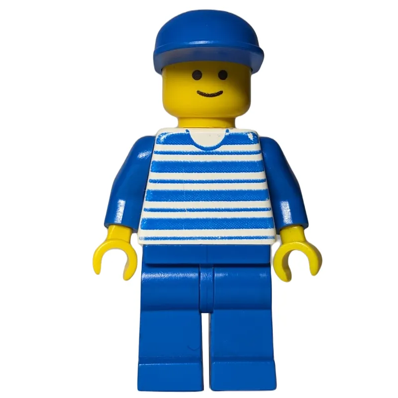 Man, White and Blue Striped Shirt, Blue Legs, Blue Cap