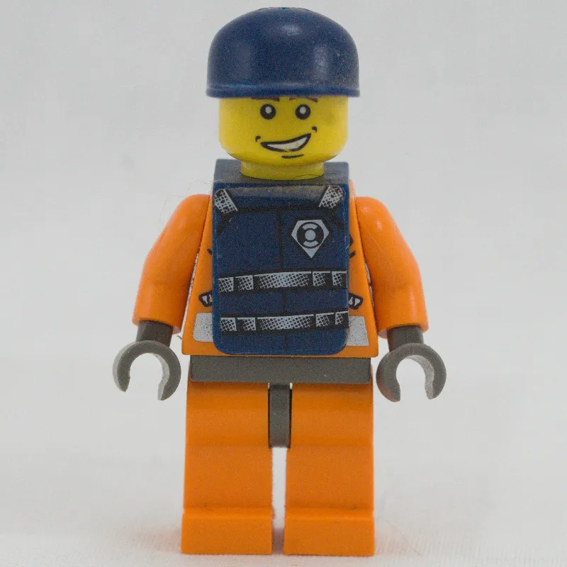 Coast Guard, Orange Jumpsuit with Zipper, Radio, and Badge, Dark Blue Cap, Dark Blue Vest