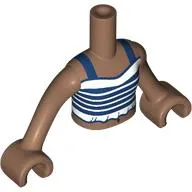 Minidoll Torso Girl with White/Dark Blue Striped Top Print, Medium Brown Arms and Hands