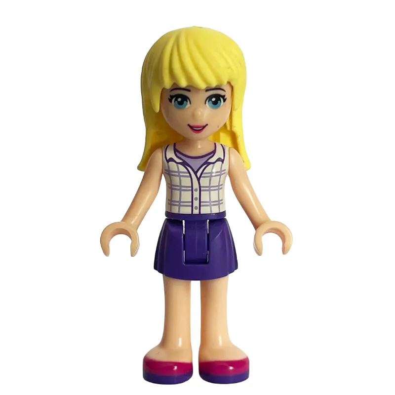 Stephanie - White Plaid Top, Dark Purple Skirt