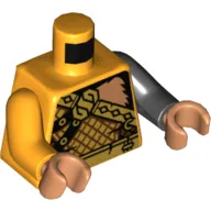 Torso, Odd Arms, Armor, Gold, Bare Left Shoulder with Monkey Fur Print, Left Black Arm, Right Bright Light Orange Arm, Nougat Hands
