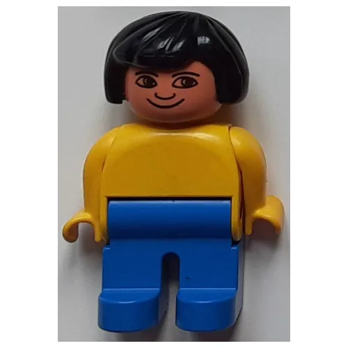 Duplo Figure, Early, Hair Bob Black, Blue Legs, Plain Top
