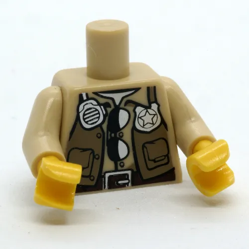 Torso Shirt, Dark Tan Vest, Pockets, Radio, Dark Brown Belt print, Tan Arms, Yellow Hands