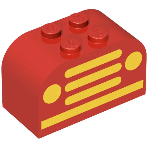 Brick Curved 2 x 4 x 2 Double with Yellow Car Grille and Headlights Print