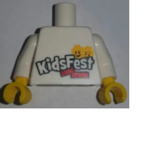 Torso LEGO KidsFest 2 Minifigure Heads and 2 Red Bricks Print, White Arms, Yellow Hands