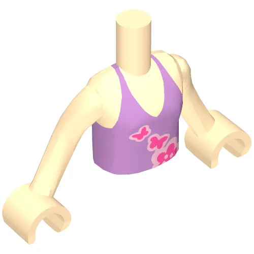 Minidoll Torso Girl with Medium Violet Halter Top, Butterflies, Flowers Print