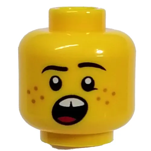 Minifig Head Newspaper Kid, Freckles, Open Mouth Screaming, Teeth print