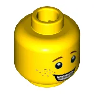 Minifig Head Pizza Delivery Man, Open Mouth Smile with Teeth and Braces, Freckles Print