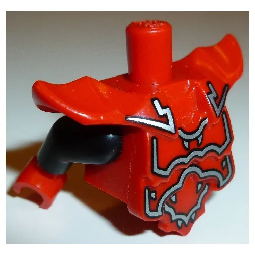 Torso with Molded Shoulder and Waist Extensions, Silver Decoration Print, Black Arms, Red Hands