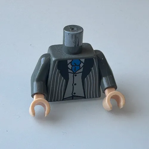 Torso Suit Jacket with Pinstripes, Vest Light Bluish Gray, Blue Tie Print, Dark Bluish Gray Arms, Light Nougat Hands