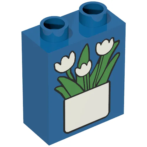 Duplo Brick 1 x 2 x 2 with Flowerpot Print