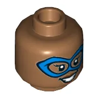 Minifig Head Ms Marvel, Dual Sided, Blue Eyemask, Open Mouth Smile / Determined Print [Hollow Stud]