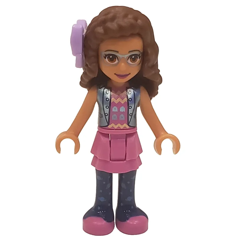 Olivia - Sand Blue Jacket, Dark Pink Skirt, Bow