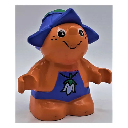 Duplo Figure Little Forest Friend, Male, Medium Violet Overalls with White Flower Necklace Print (Toot Bluebell)
