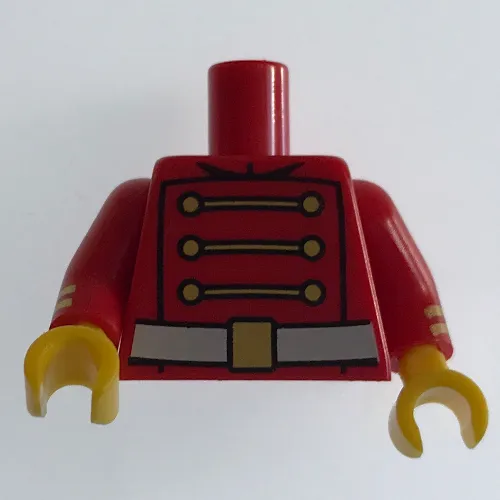 Torso Royal Guard Uniform with 3 Gold Chains, 6 Buttons and White Belt with Gold Buckle Print (Toy Soldiers), Red Arms with Gold Stripes, Yellow Hands