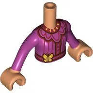 Minidoll Torso Girl with Magenta Dress, Dark Red Trim, Bright Light Orange Butterfly Print, Nougat Arms and Hands