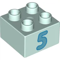 Duplo Brick 2 x 2 with Medium Azure '5' Print