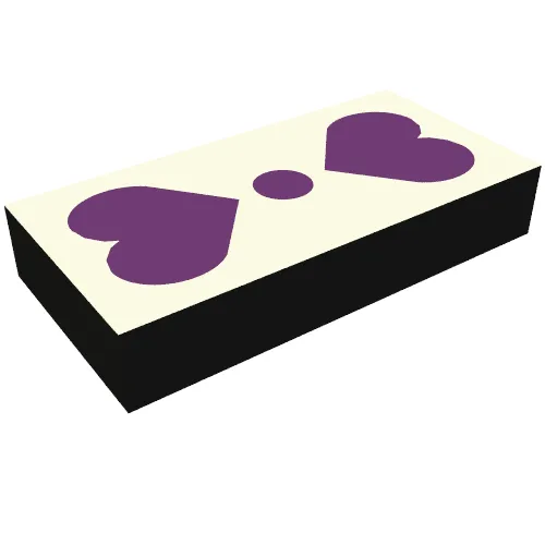 Tile 1 x 2 with White Square, 2 Purple Hearts, Circle print