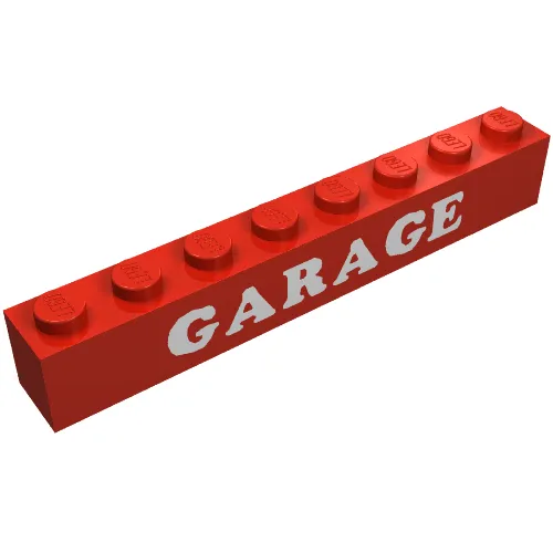 Brick 1 x 8 with Bottom Tubes and 3 Lowered Cross Supports with 'GARAGE' White Print
