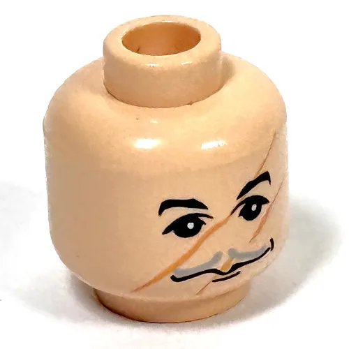 Minifig Head Remus Lupin, Moustache Thin Gray, Wide Smirk, Scratches/Scars on Face Print