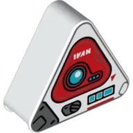 Duplo Brick 1 x 3 x 2 Triangle with Silver and Red Panels, Dark Azure Circle, White 'IVAN' Print
