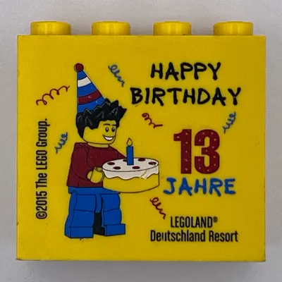 Brick 2 x 4 x 3 with 'LEGOLAND Deutschland Resort' and '13 Jahre Happy Birthday 2015' Print
