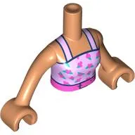 Minidoll Torso Woman with Bright Pink Top, Straps, Dark Blue Trim, Dark Pink/Blue Flowers, Dark Pink Belt print, Nougat Arms and Hands