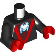 Torso Bodysuit, Red Webbing and Thick 'V', White Spider Print, Black Arms, Red Hands