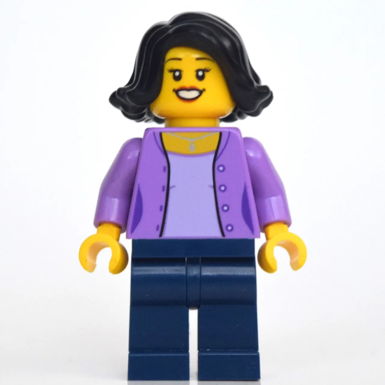 Woman, Medium Lavender Sweater, Dark Blue Legs, Black Hair