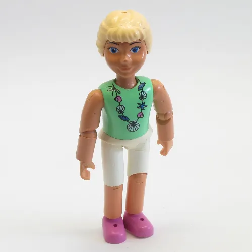 Belville Figure Articulated Elbows, Child, Female, Light Yellow Hair, White Shorts, Light Green Shirt with Shells Necklace Print