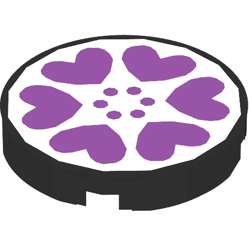 Tile Round 2 x 2 with Scala Six Purple Hearts and Dots on White Background Print