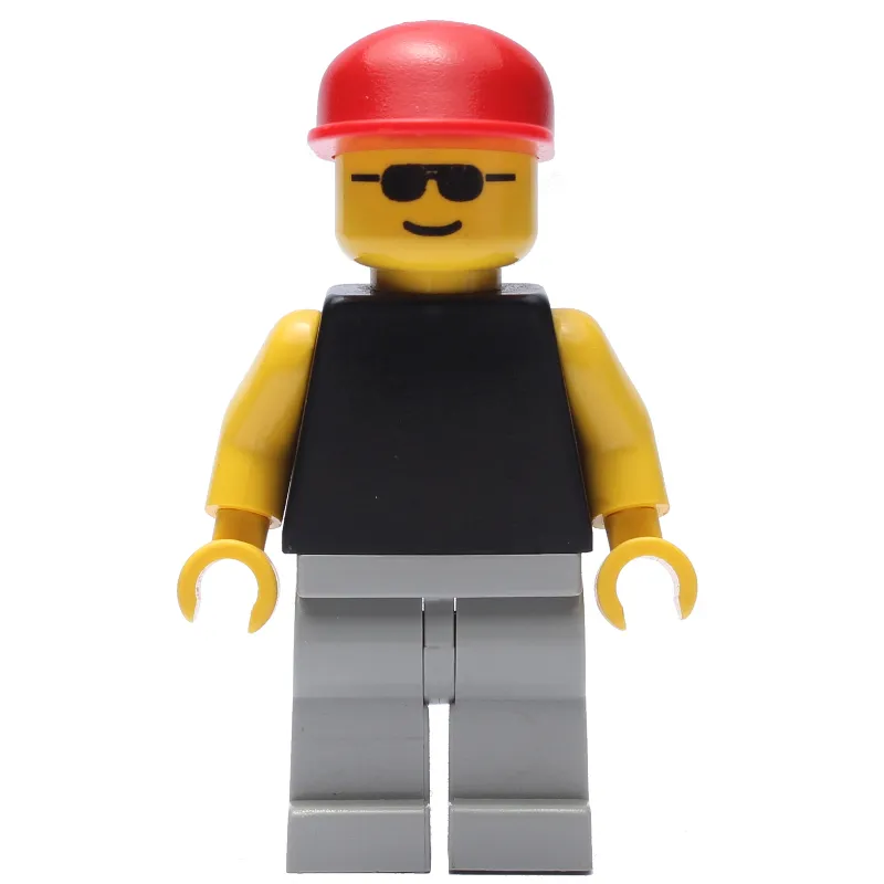 Man, Black Torso with Yellow Arms, Light Gray Legs, Red Cap, Sunglasses
