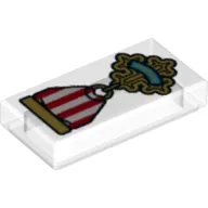 Tile 1 x 2 with Gold Cross Medal with Red and White Ribbon Print