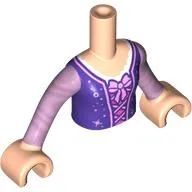 Minidoll Torso Girl with Dark Purple Top, Bright Pink Trim, Bow, White Shirt Print, Light Nougat Arms and Hands