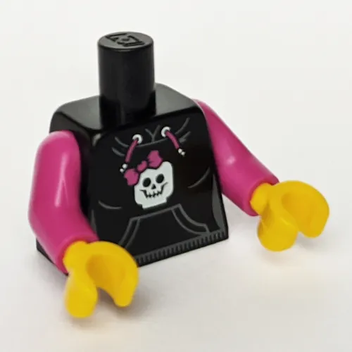 Torso Hoodie with Pocket, Drawstring and Minifig Skull Print, Magenta Arms, Yellow Hands - No Back Print