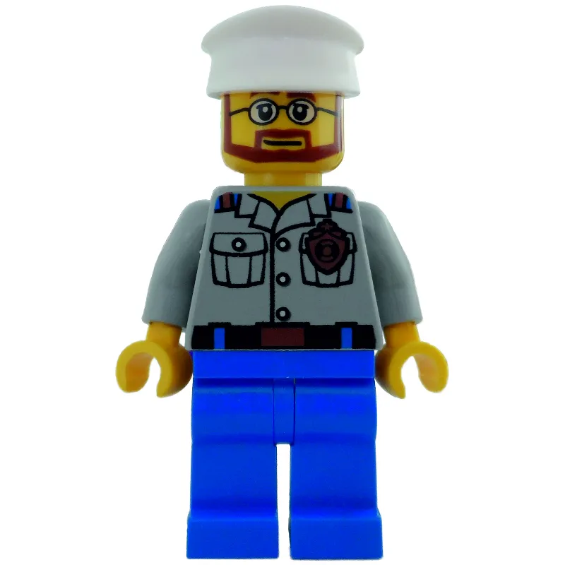Coast Guard Ship Captain, Light Bluish Gray Shirt with Badge, White Hat, Beard and Glasses