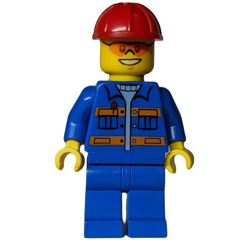 Worker - Blue Torso, Blue Legs, Red Helmet, Glasses