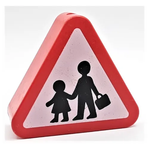 Duplo Brick 1 x 3 x 2 Triangle Road Sign with Pedestrian Crossing Warning Print
